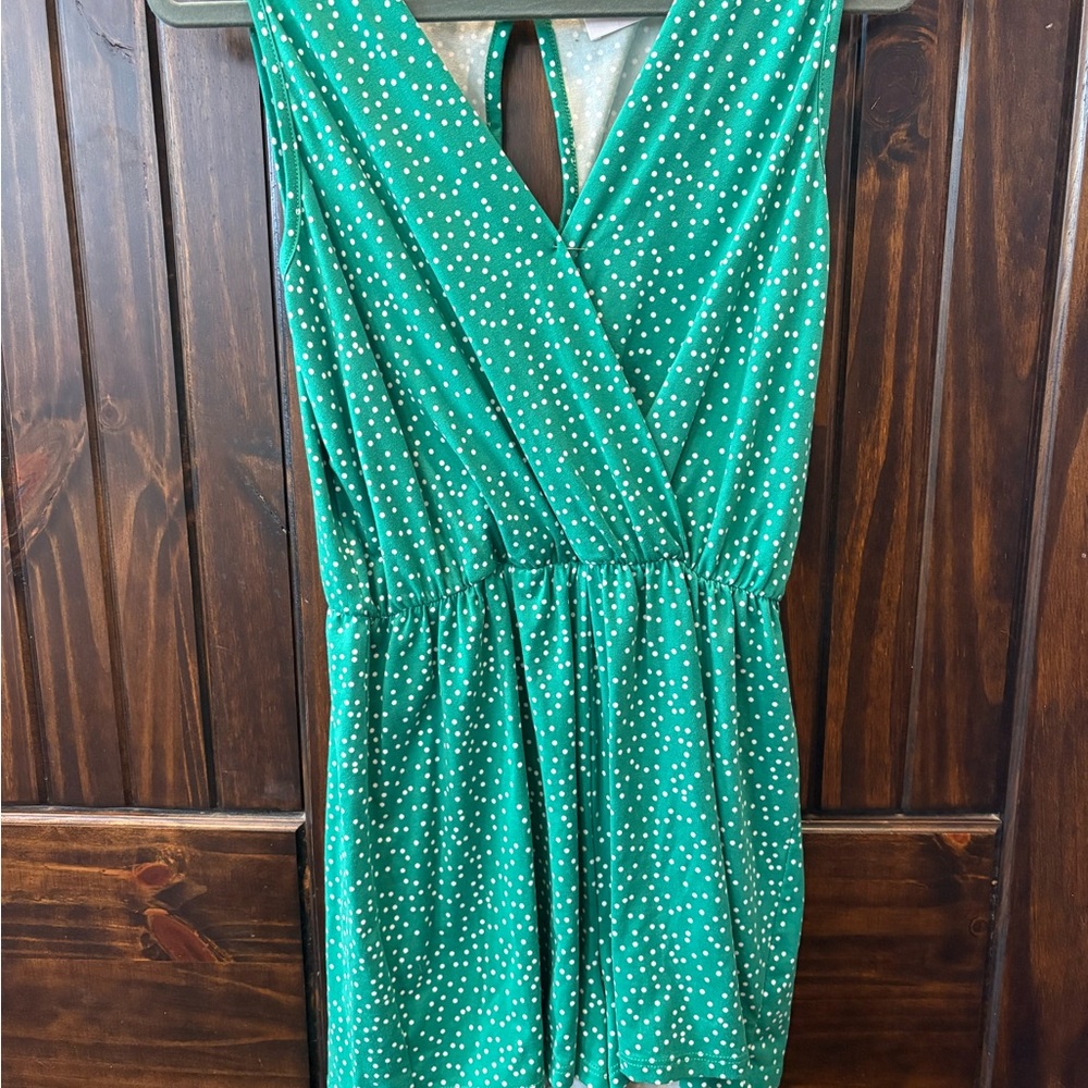French Grey Teal and White Polka Dot romper